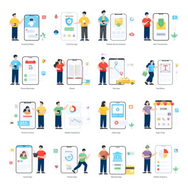 İş adamları ve ofis simgeleri. vektör illüstrasyonu