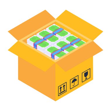 Kutuları ve yeşil arkaplanı olan izometrik kutu