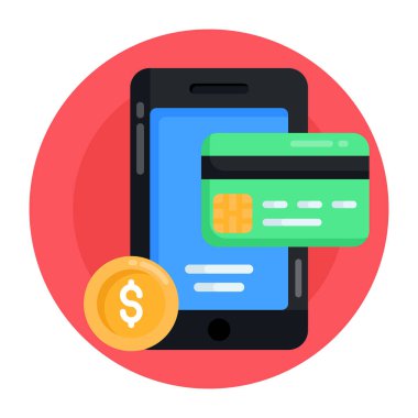 Kredi kartı ve cep telefonu vektör illüstrasyonlu akıllı telefon