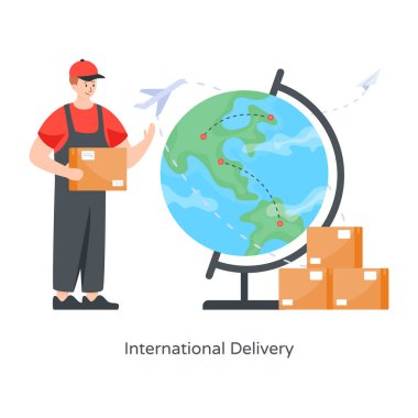 Kutu ve çanta taşıyan teslimatçı vektör illüstrasyon tasarımı