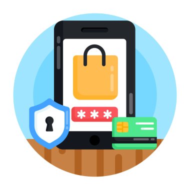 Simge tasarımlı mobil bankacılık ve ticaret kavramı, vektör illüstrasyonu 10 eps grafik.