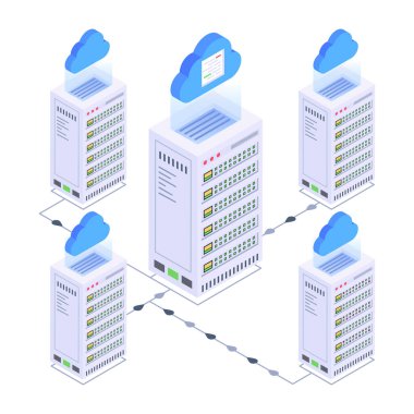 isometric vector illustration of database and cloud computing