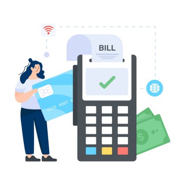 Kredi kartı vektör çizimi olan ödeme terminali