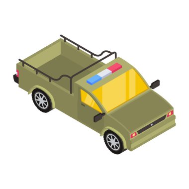 İzometrik araba ikonu. Web tasarımı için polis kamyonu vektör simgelerinin düz çizimi