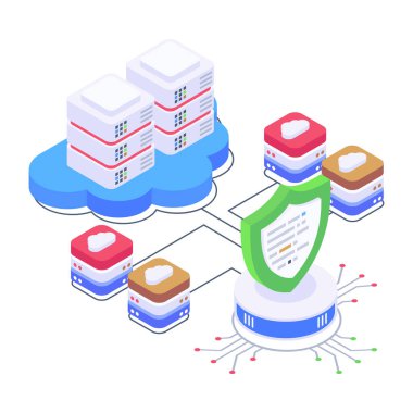 Birçok farklı ikona sahip izometrik 3d yazıcı, vektör illüstrasyonu