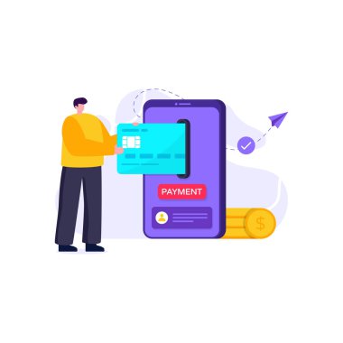 İnternet alışveriş konsepti. Akıllı telefon, kredi kartı ve cep telefonu. vektör illüstrasyonu