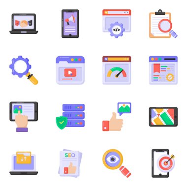 seo ve web simgelerinin düz tasarım vektör çizimi.