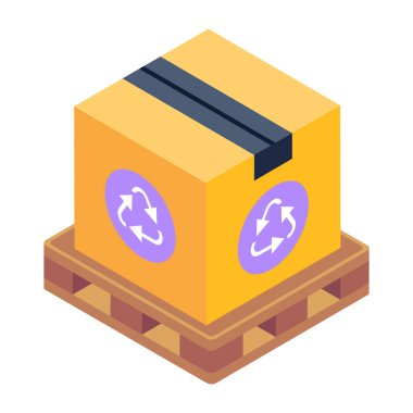 Geri dönüşüm işaretli bir kutunun izometrik çizimi