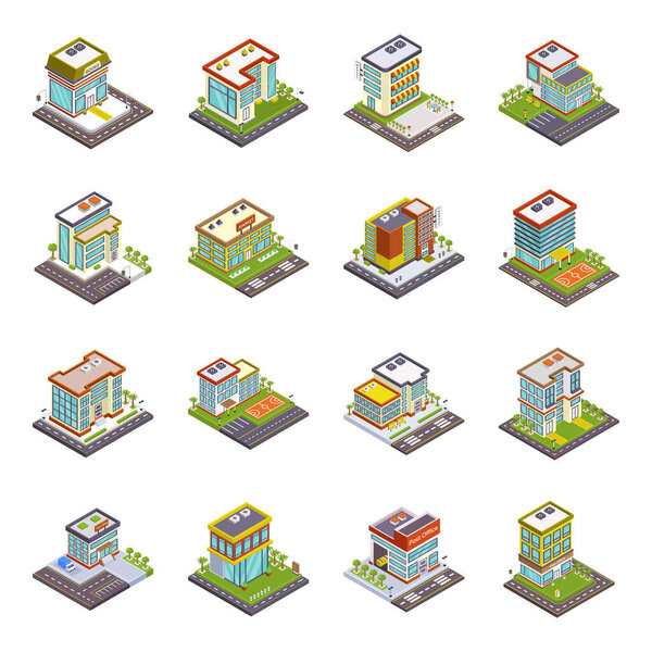 isometric house building, vector illustration
