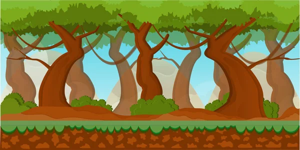 Waldszene Mit Bäumen Und Himmelshintergrund Vektorillustration — Stockvektor