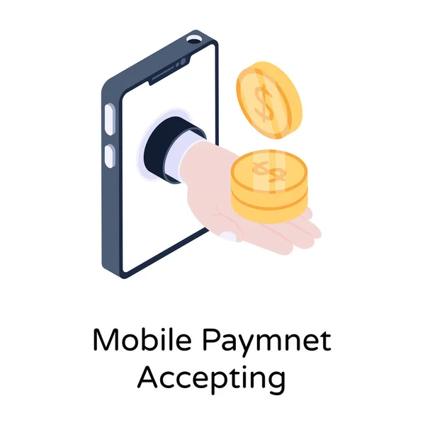 Bitcoin Pièce Banque Argent Paiement Banque Monnaie Espèces Mobile Illustration — Image vectorielle