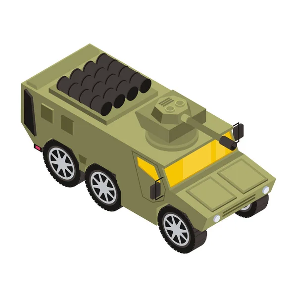 Ισομετρική Διανυσματική Απεικόνιση Στρατιωτικού Φορτηγού Ρυμουλκούμενο — Διανυσματικό Αρχείο