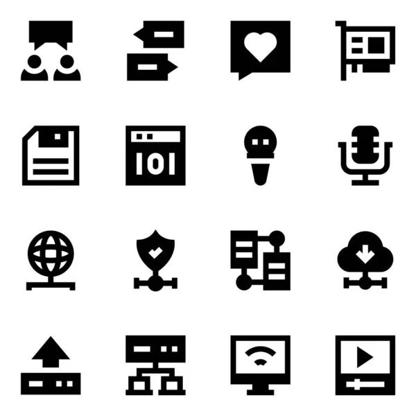 Solide Glyph Ontwerp Van Media Iconen — Stockvector