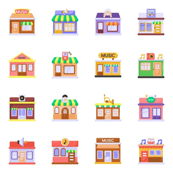Tienda Edificio Icono Conjunto Estilo Dibujos Animados Iconos Vectoriales Tienda — Vector de stock