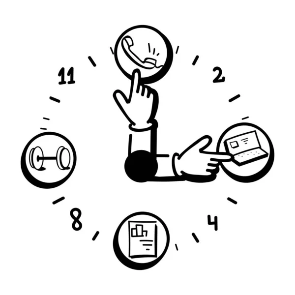 Garabato Dibujado Mano Hombre Con Reloj — Vector de stock