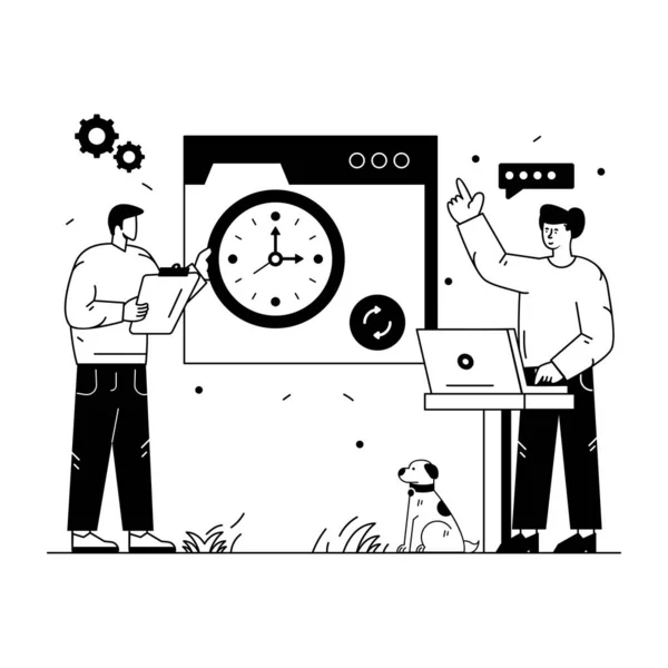 Empresário Com Laptop Relógio Ilustração Vetor Escritório —  Vetores de Stock