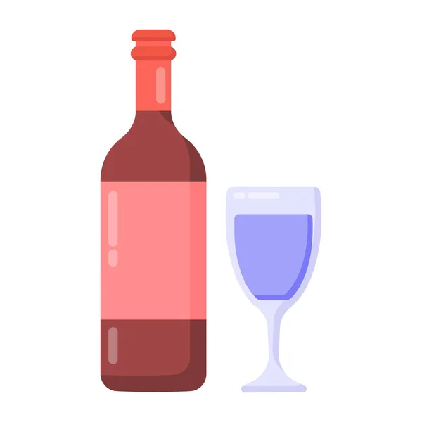 Bouteille Vin Verre Avec Dessin Vectoriel Illustration Fond Rouge Blanc — Image vectorielle