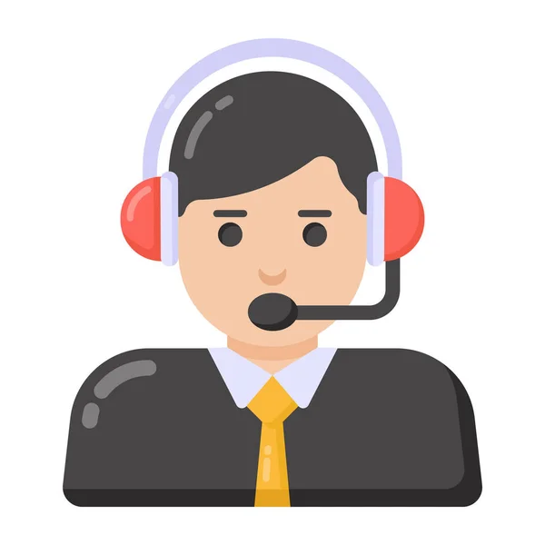 Operador Call Center Com Headset Headphones Ilustração Vetorial — Vetor de Stock