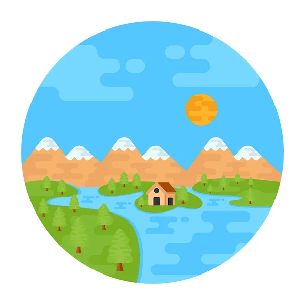 Paisaje Con Río Montañas Ilustración Vectorial — Vector de stock