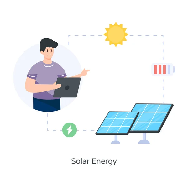 Solar Energy Power Line Concept Vector Illustration — Stock Vector