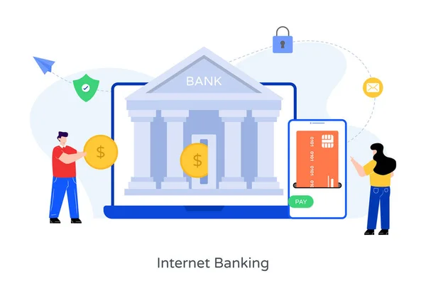 Concept Van Online Bankieren Vectorillustratie Van Bank Geld — Stockvector