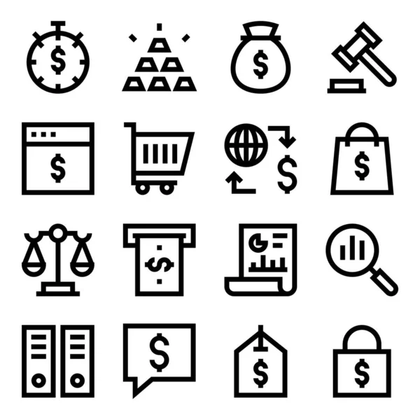 Dinero Finanzas Iconos Simples Conjunto — Archivo Imágenes Vectoriales
