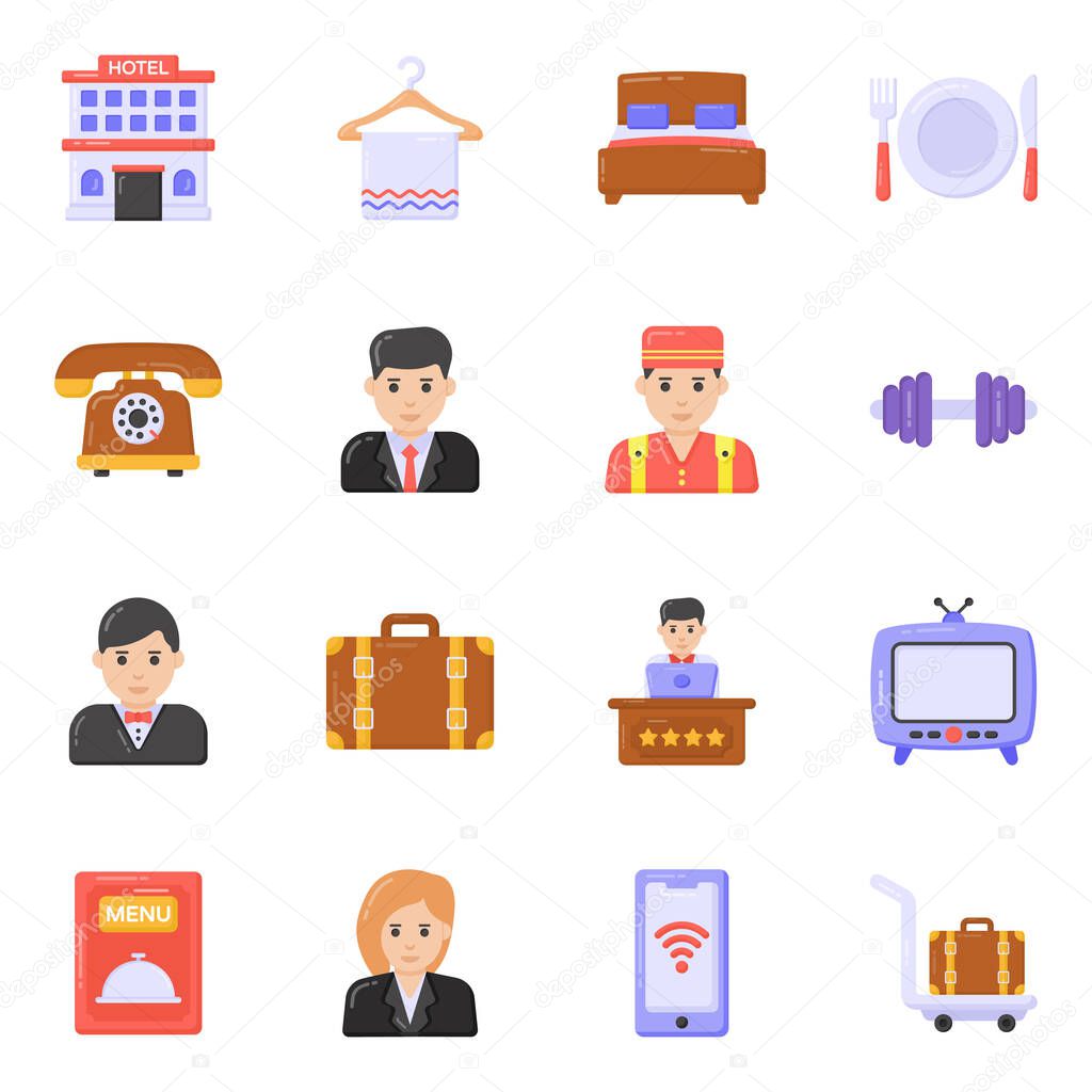 business and finance icons set. simple style of 36 hotel vector icon for web isolated on white background