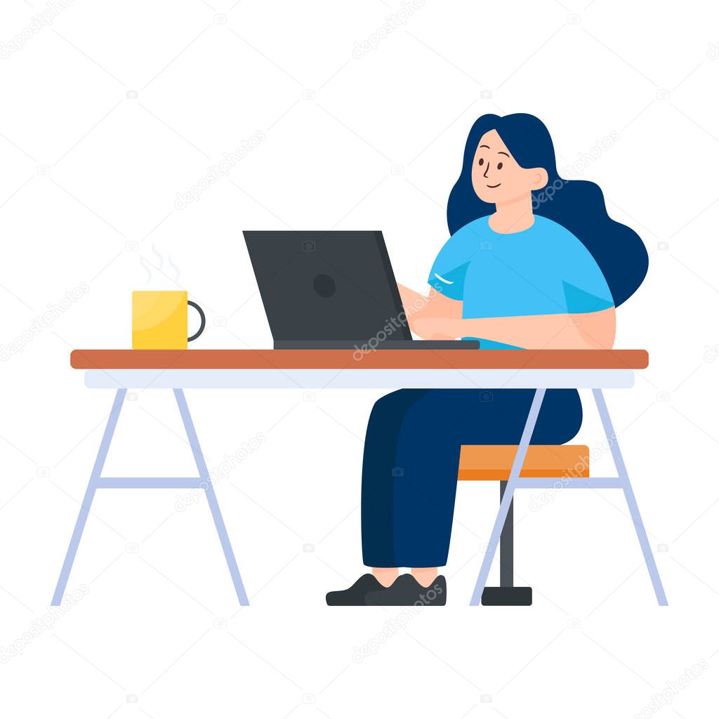 woman working with laptop and coffee cup vector illustration design