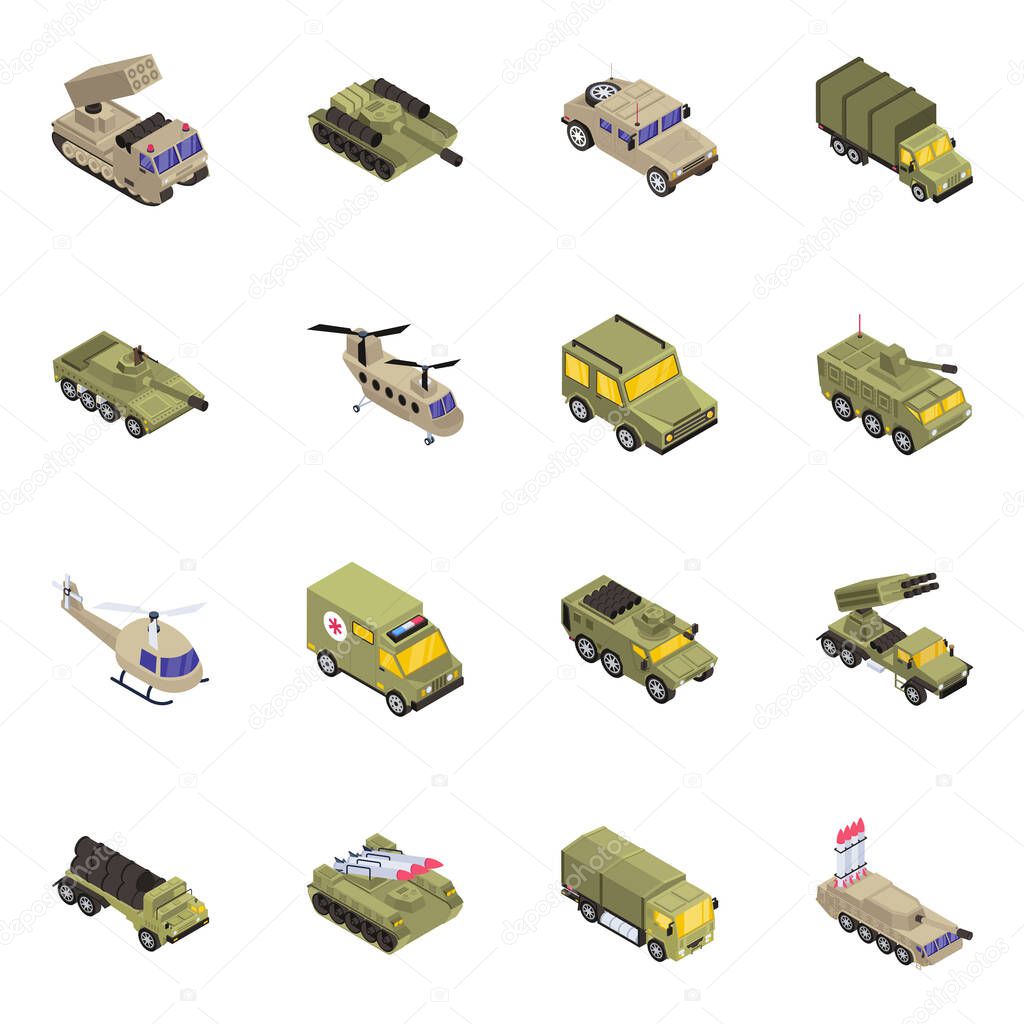 military tank set. vector illustration
