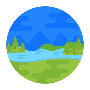 Nehir ve orman vektör illüstrasyon tasarımı ile manzara