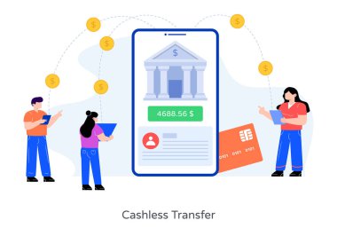 Akıllı telefon ve para vektör illüstrasyonlu banka çevrimiçi bankacılık kavramı