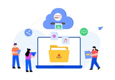 Bulut hesaplama ve veri depolama vektör illüstrasyonu ile çevrimiçi alışveriş kavramı