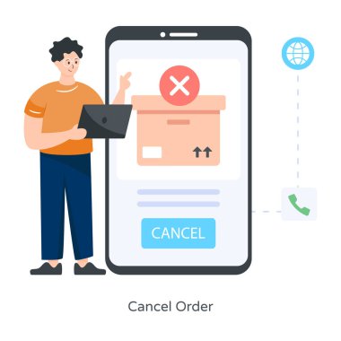 Kutuları olan teslimatçı ve akıllı telefon vektör illüstrasyon tasarımı