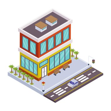 isometric street building . vector illustration