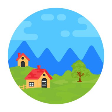 Evi olan bir manzaranın vektör çizimi