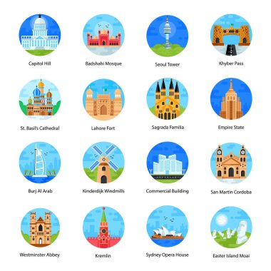 Bir dizi dünya simgesinin vektör illüstrasyonu.