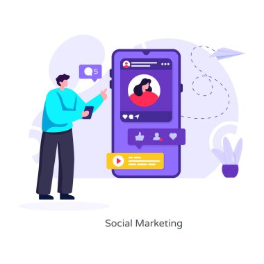 Görüntü sohbet simgesi ve sosyal medya vektör illüstrasyonuna sahip düz tasarım kavramı