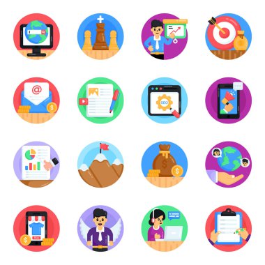 düz tasarım eğitim ve pazarlama ikonu seti. vektör illüstrasyonu