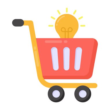 Ampul vektör illüstrasyon tasarımlı alışveriş arabası