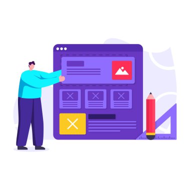 Akıllı telefon ve kalem vektör illüstrasyon tasarımlı bir adam