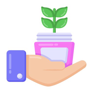 Yeşil yapraklı bir bitkiyi tutan el çizimi