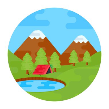 Dağlı manzara ve orman vektör çizimi tasarımı