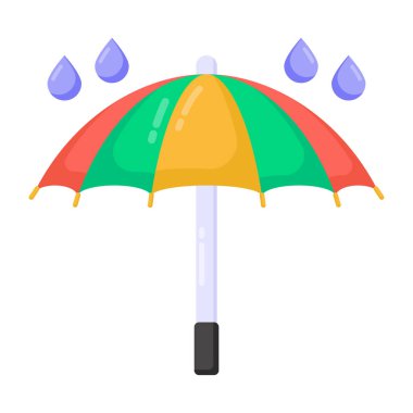 Şemsiye ve yağmur ikonu. Renkli vektör logosu karikatürü. beyaz arkaplanda izole