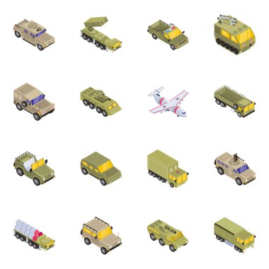 Farklı tip askeri araçlar. vektör illüstrasyonu