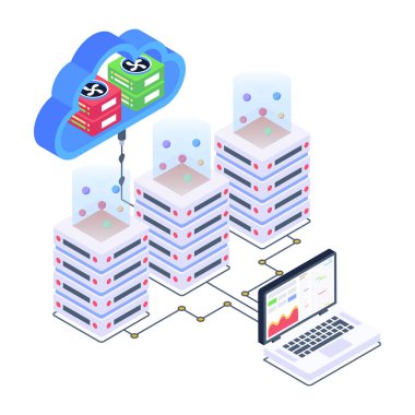 Seo ve teknoloji simgelerinin izometrik vektör çizimi