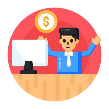 Dizüstü bilgisayarı ve akıllı telefon vektör illüstrasyon tasarımına sahip iş adamı