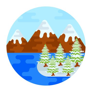 Kar ve ağaçlarla kaplı kış manzarası. vektör illüstrasyonu