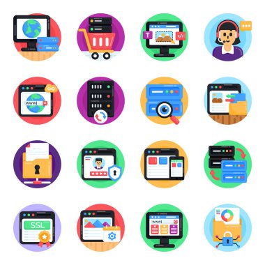 solid icon set of technology computing, business