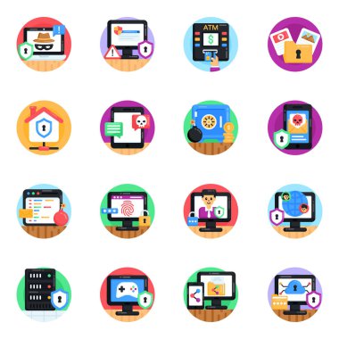 Düz simgeler kümesi, vektör illüstrasyonu