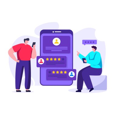 Akıllı telefonu olan ve online sohbet vektörü illüstrasyonu olan bir adam